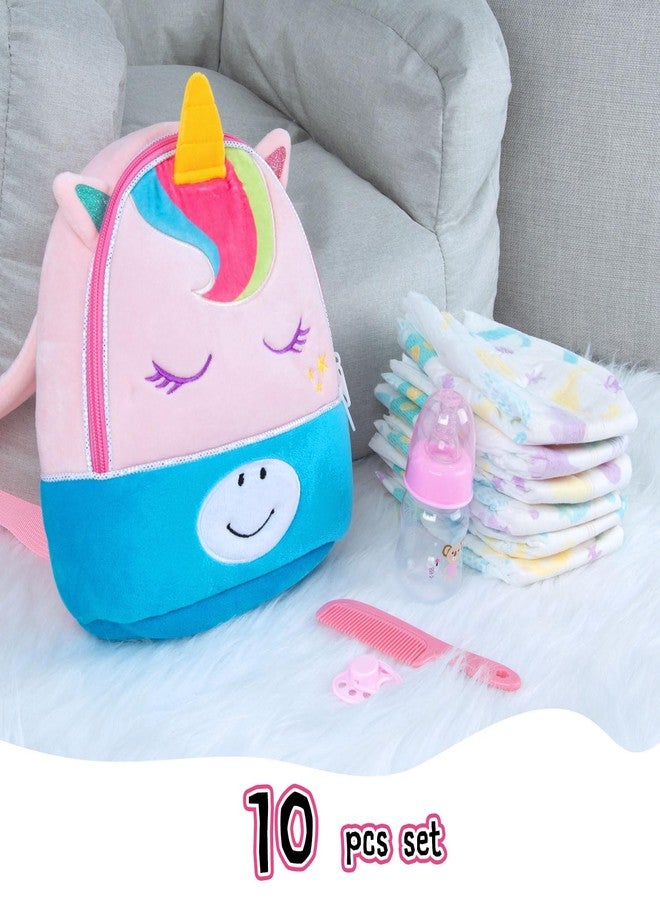 Pedolltree 10 Pcs Reborn Baby Doll Diaper Bag Care and Feeding Set for 17-24 inches Reborn Dolls Accessories Newborn Baby Girl with Unicorn Backpack - Image 5